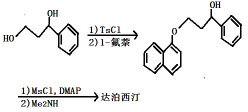 以(R)-1-苯基-1,3-丙二醇為原料合成達泊西汀的路線